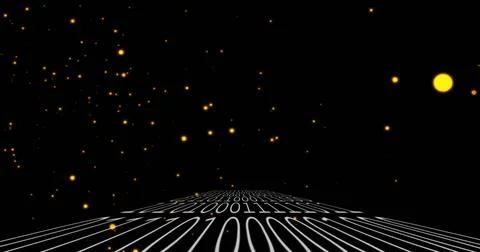 Extending binary data plane receding toward vanishing point in space, with Stock Illustration