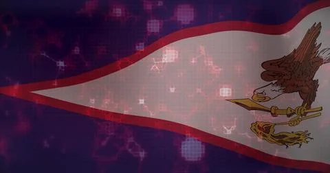 Extending white triangular flag bearing brown eagle holding yellow staff and Illustrazione stock