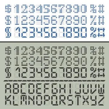 Extened digital font numbers and letters Stock Illustration