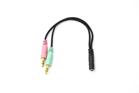 Extension cable from headphones with microphone input isolated on a white b.. Stock Photos