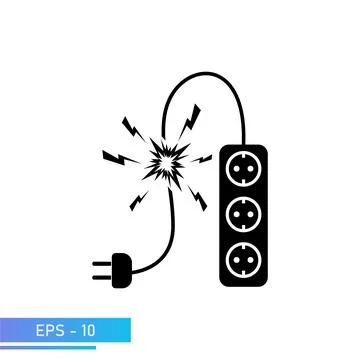 An extension cord for an outlet with a damaged cable, with sparks. Dangerous to Stock Illustration