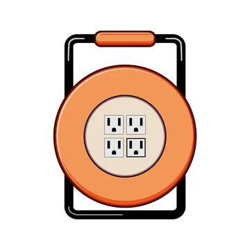 Extension cord reel supplying multiple power oulets Stock Illustration