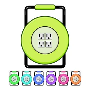 Extension cord reel supplying multiple power oulets Stock Illustration