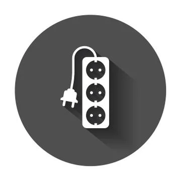 Extension cord vector icon. Electric power socket flat illustration with long Illustrazione stock