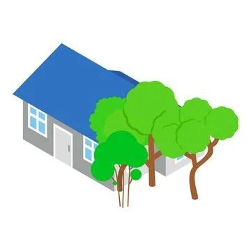 Extension house icon isometric vector. New building and green deciduous tree Ilustración de archivo