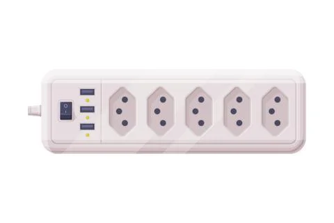 Extension Socket with Power Cord as Electric Current Equipment with Port Stock Illustration