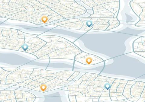 Extensive city scheme featuring points of interest. Abstract navigation plan of Stock Illustration