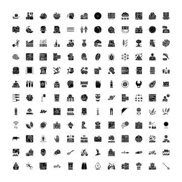 Extensive collection of black vector glyph icons Illustrazione stock