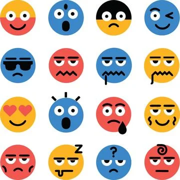 Extensive collection of colorful expressive circular emojis for digital chart Stock Illustration