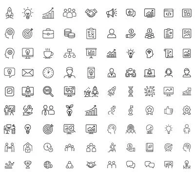 Extensive collection of thin line icons for business, startup, and digital .. Stock Illustration