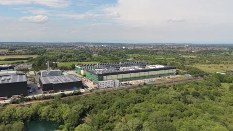Extensive Data Centre Campus Aerial Perspective on a Bright Day Stock Footage 339645114