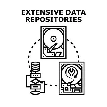 Extensive data repositories storing information and managing processes イラスト素材