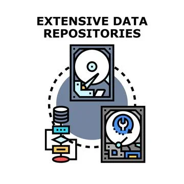 Extensive data repositories storing information and managing processes Stock Illustration