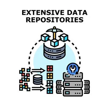 Extensive data repositories storing information processing Stock Illustration