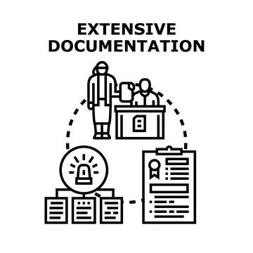 Extensive documentation process with legal papers and alert system Stock Illustration