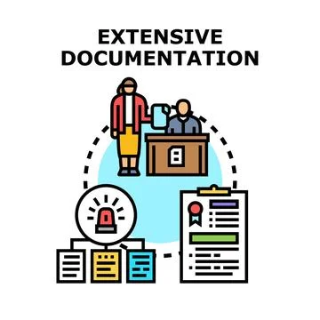 Extensive documentation process with legal papers and alert system Stock Illustration