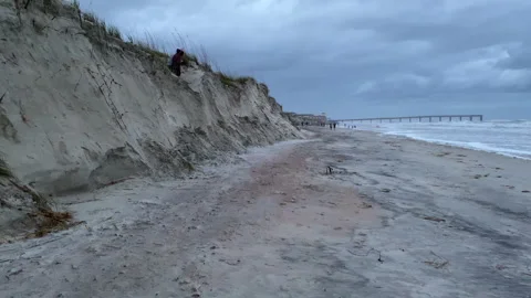 Extensive erosion of beach sand dune fro... | Stock Video | Pond5