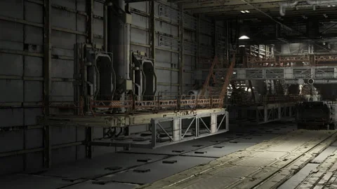 Extensive inspection space featuring aircraft fuselage and equipment Stock Footage 335102738