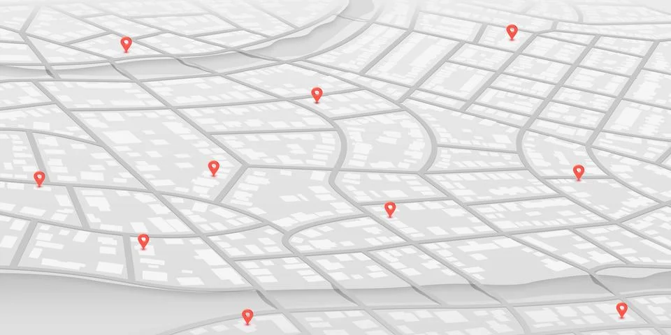 Extensive isometric city scheme featuring points of interest. Abstract Stock Illustration
