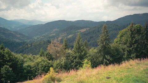 Extensive Panoramic View From Top Of Mountain On Grass Of Beautiful Landscape Stock Footage 167836776