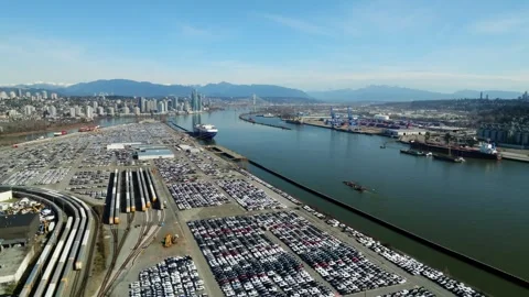 Extensive Parking Lots Of The Annacis Auto Terminal At The Port Of Vancouver In Video stock 332685317