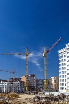 Extensive scaffolding providing platforms for work in progress on a new apart Stock Photos