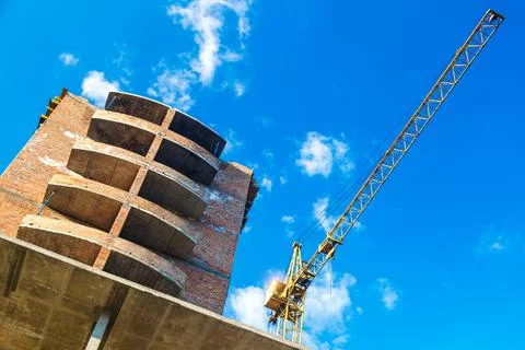 Extensive scaffolding providing platforms for work in progress on a new apart Stock Photos