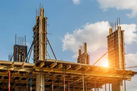 Extensive scaffolding providing platforms for work in progress on a new apart Stock Photos