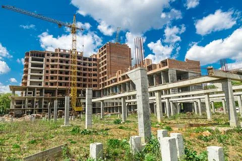 Extensive scaffolding providing platforms for work in progress on a new apart Stock Photos