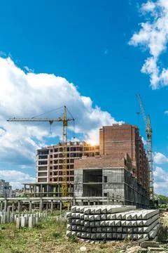 Extensive scaffolding providing platforms for work in progress on a new apart Stock Photos
