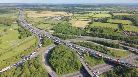 Extensive Traffic Jam on Busy Motorway Junction Stock Footage 335291929