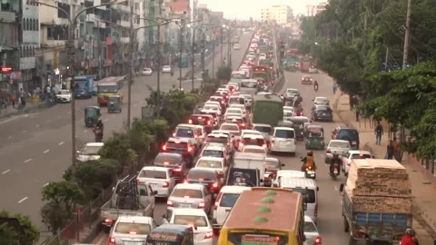 Extensive traffic jam on a multi-lane city road with cars and buses stretch.. Stock Footage 321950761