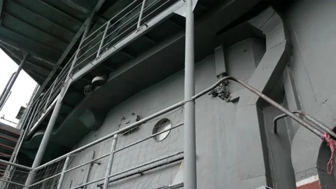 Exterior of an artillery cruiser. fire support ship with anti-aircraft and Stock Footage 143010633
