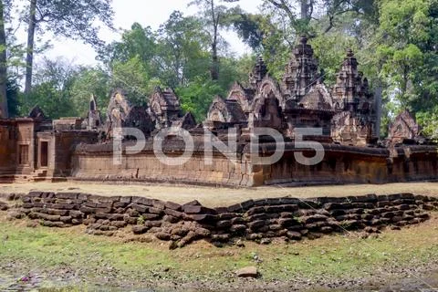 Exterior of Banteay Srei Temple, Siem Reap, Cambodia Stock Photos