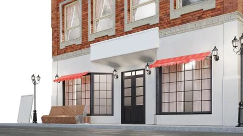 Exterior of a building with two mockups or banners for your text. The view from Ilustración de archivo
