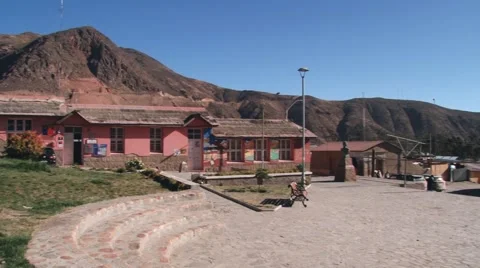 Exterior of the central square of the town of Putre, Chile. Stock Footage 49003335