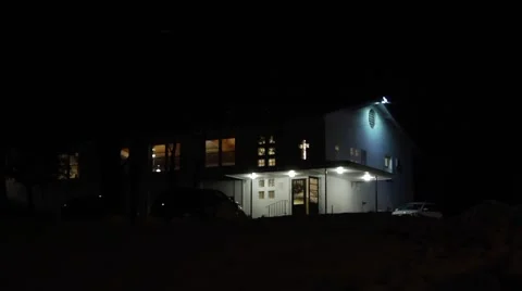 Exterior of church at night Stock Footage