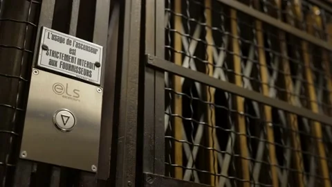 Exterior Control Panel With Arrow Down Button. Old Vintage Elevator Stock Footage 150771944