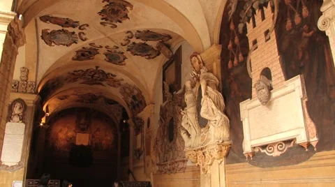 Exterior decoration of the Archiginnasio historical building in Bologna, Italy. Stock Footage 59791602