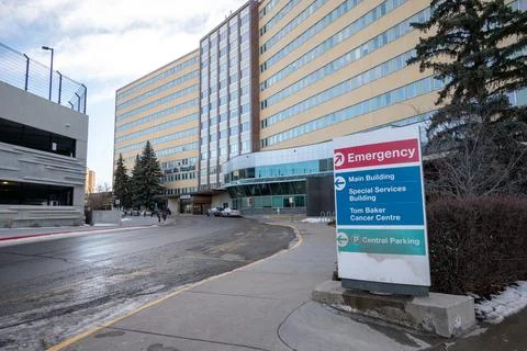 Exterior facade and entrance of the  Foothills Hospital complex Stock Photos