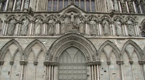 Exterior of the facade of the Nidaros cathedral in Trondheim, Norway. Stock Footage 59663777