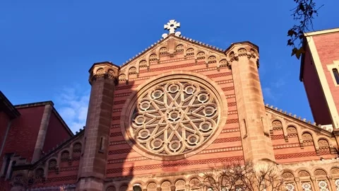 Exterior facade view of neo-Byzantine Immaculat Cor de Maria parish church Stock Footage 331742954