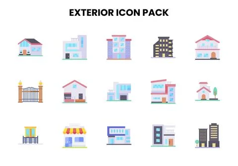 Exterior Flat Bundle Icons Pack Stock Illustration