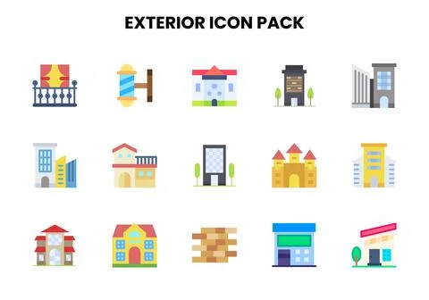 Exterior Flat Collection Icons Pack Ilustração Stock