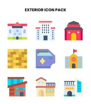 Exterior Flat Design Icons Pack Stock Illustration