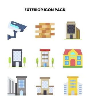 Exterior Flat Graphics Icons Pack Stock Illustration