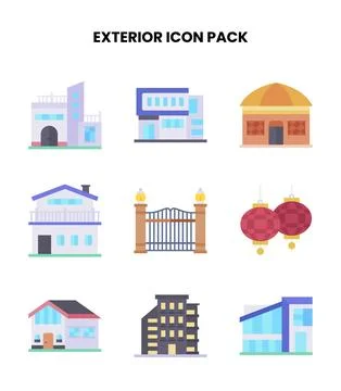 Exterior Flat Scalable Icons Pack Stock Illustration