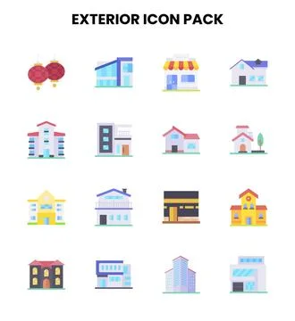 Exterior Flat Set Icons Pack Stock Illustration