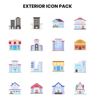 Exterior Flat Vector Icons Pack 스톡 일러스트