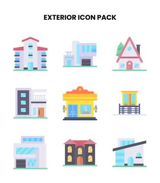 Exterior Flat Vector Icons Pack Stock Illustration
